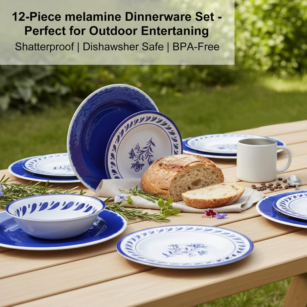 Blue 12-Piece Melamine Dinnerware Set B626335