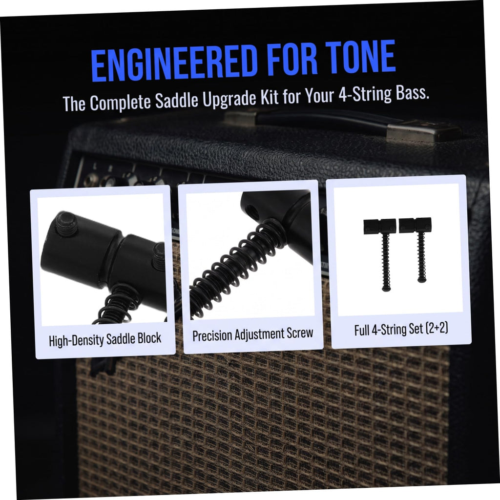 Metal Bass Guitar Bridge Saddles, 4-string, 2 Sets Black Z63056
