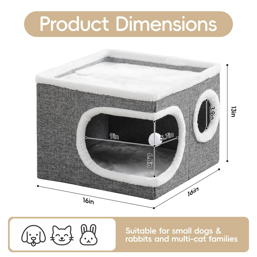 Large Covered Cat Bed Cave, Grey, 16in V726