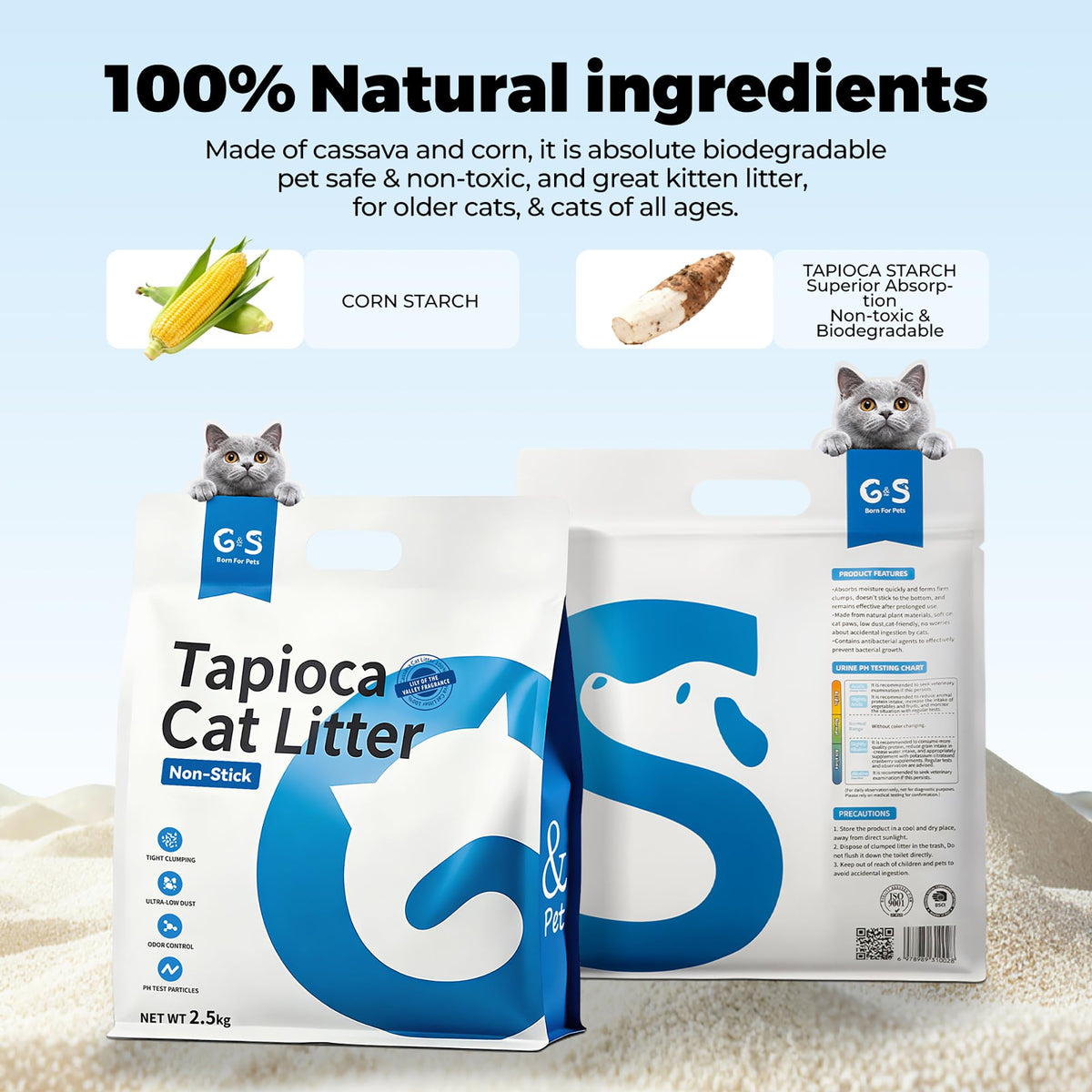 Tapioca Cat Litter Rapid Clumping 5.5lb × 3 Bags S914