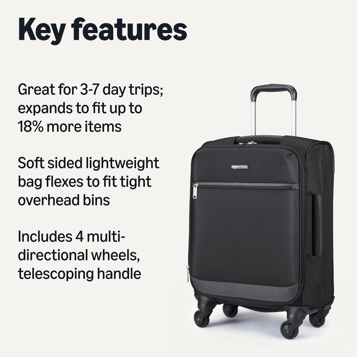 18" Medium Expandable Softside Suitcase with Spinner Wheels, Black F7116
