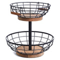 2-tier Metal Fruit Basket Bowl with Wooden Base L148013
