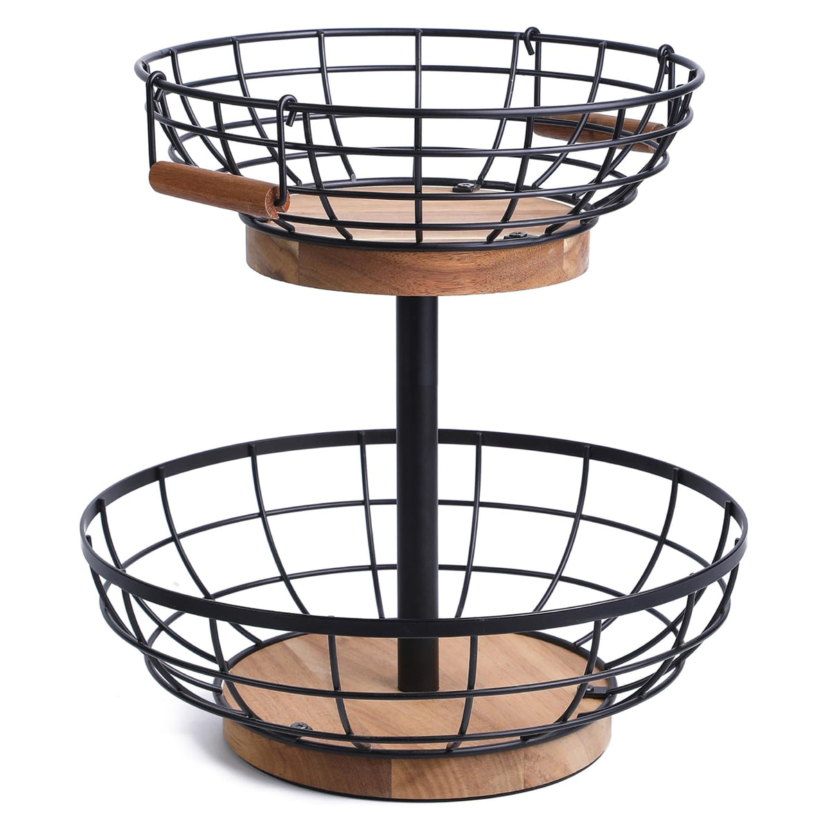 2-tier Metal Fruit Basket Bowl with Wooden Base L148013