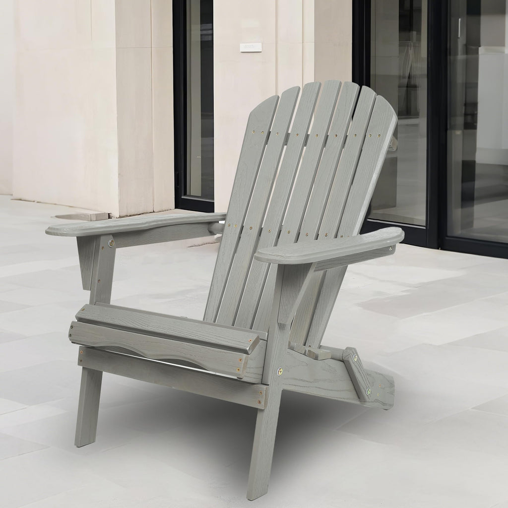 Folding Adirondack Chair Set of 2 Solid Cedar Wood Gray L423863