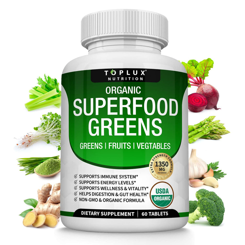 Organic Super Greens Capsules Superfood Supplement 60 Tablets Q38289