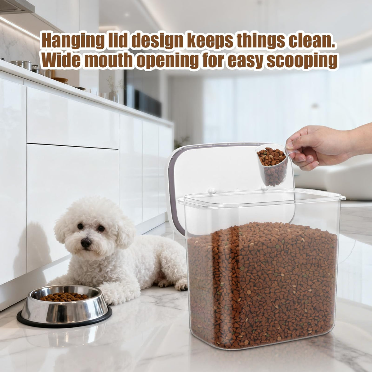 Dog Cat Food Storage Container with Handles, Stackable Pop Up Lids I73972
