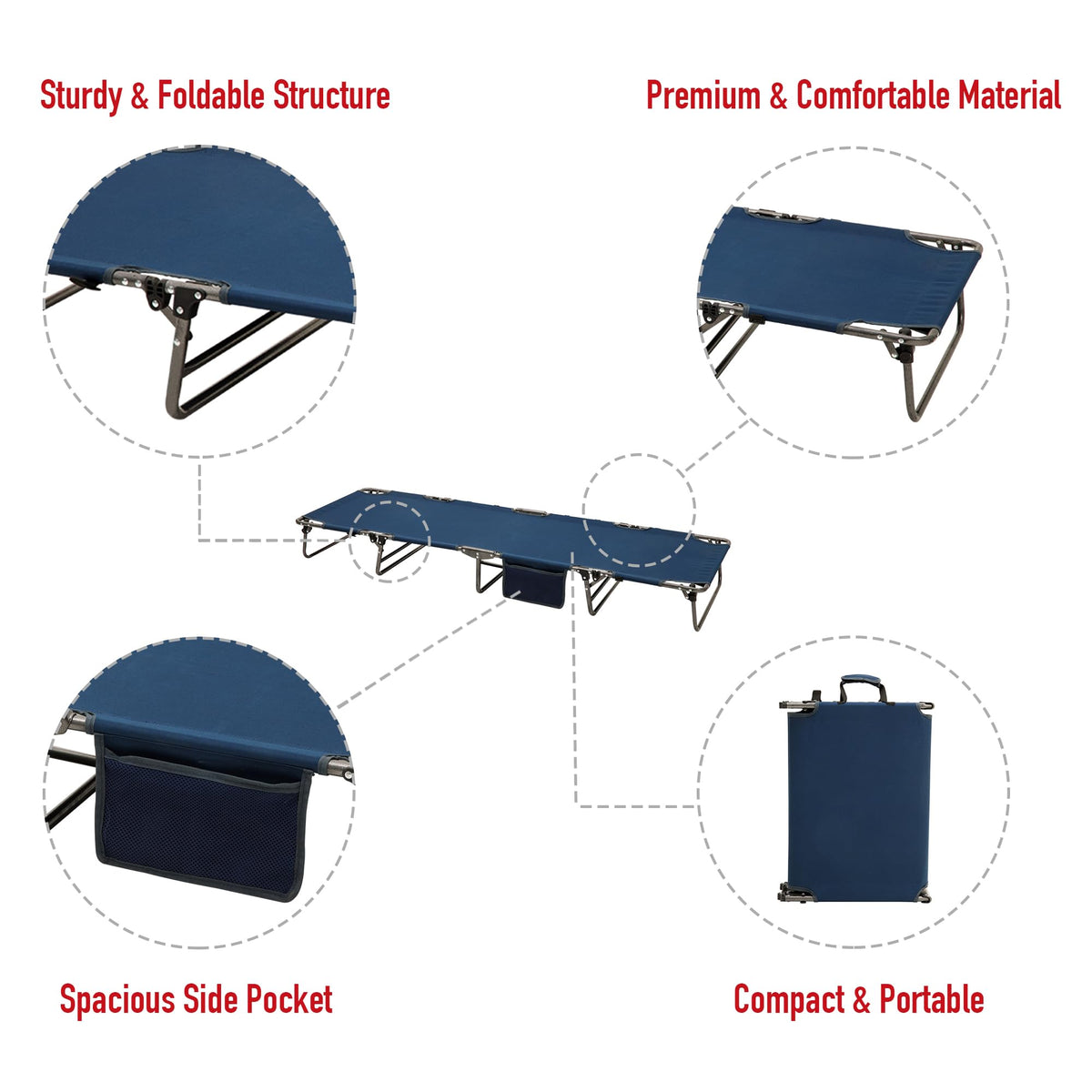 Portable Folding Camping Cot with Pillow Blue 2PC E140