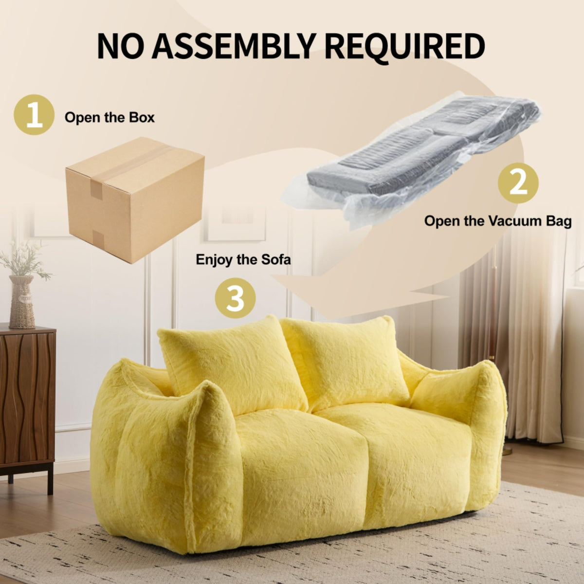 Oversized Faux Fur Memory Foam Bean Bag Sofa F3976