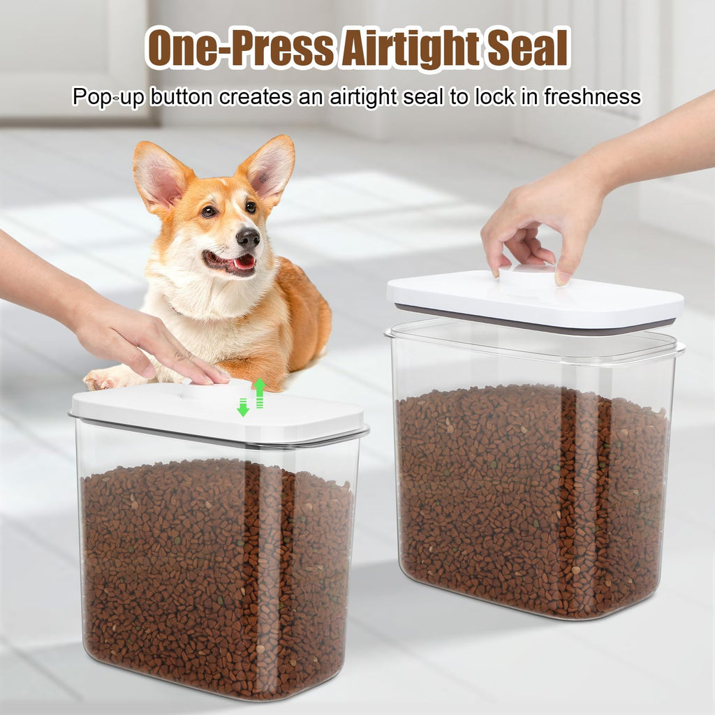 Dog Cat Food Storage Container with Handles, Stackable Pop Up Lids I73972