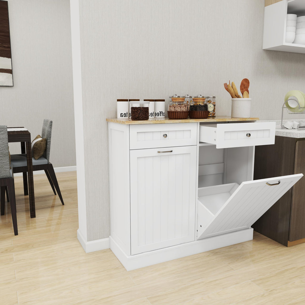 White Double Tilt Out Trash Cabinet with Drawers Z1026