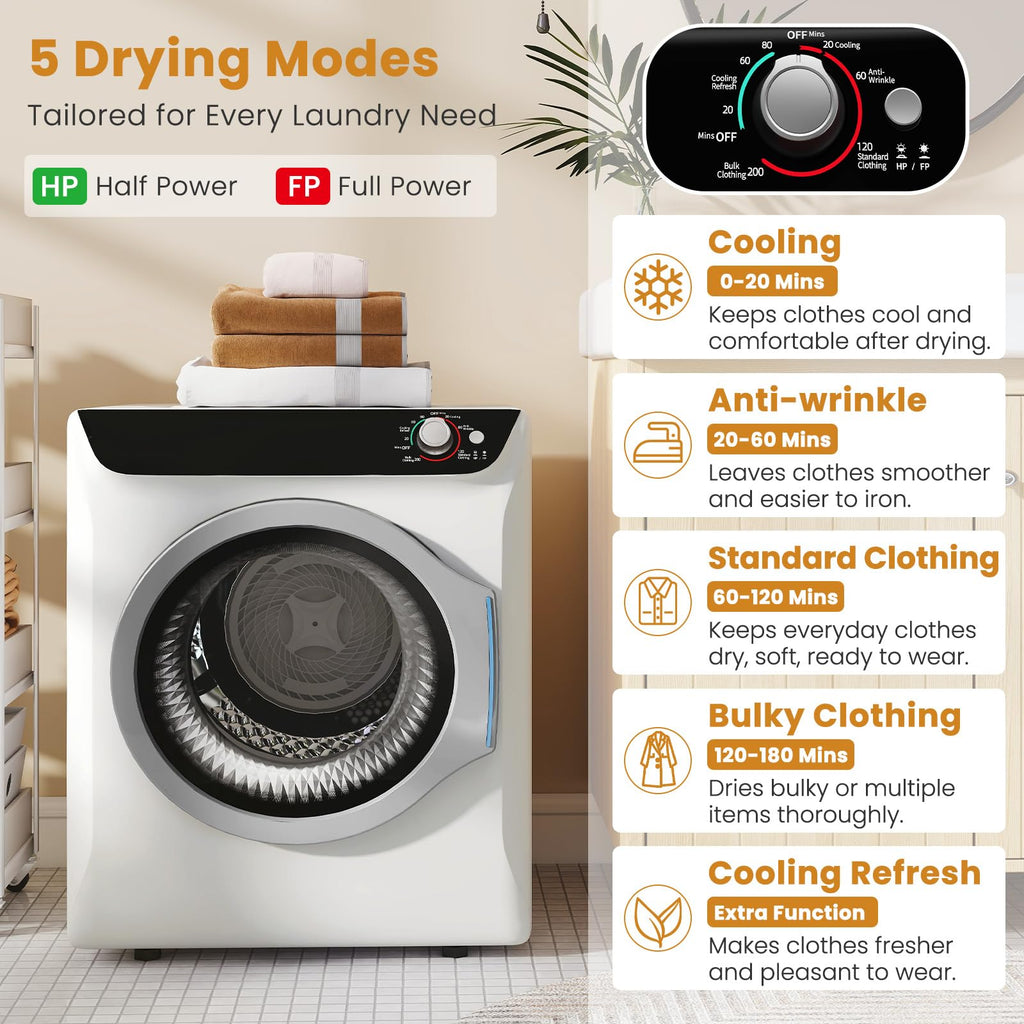2.6 CU. FT. White Compact Electric Clothes Dryer with Stainless Steel Tub R87360