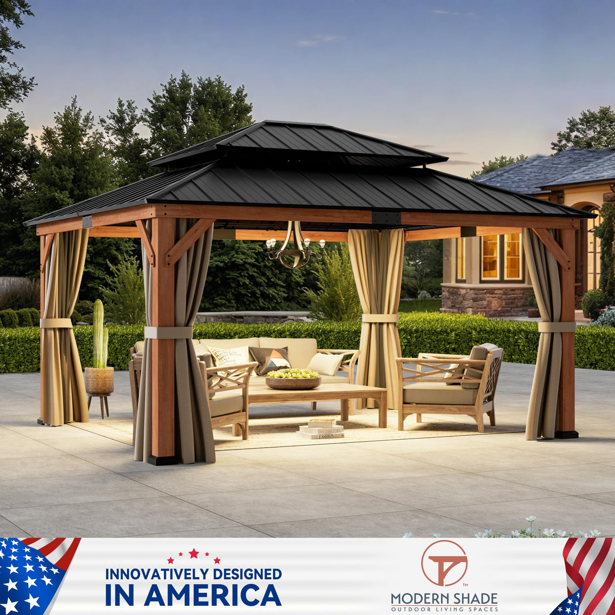 Wood Gazebo 13x15 with Galvanized Steel Roof V54085