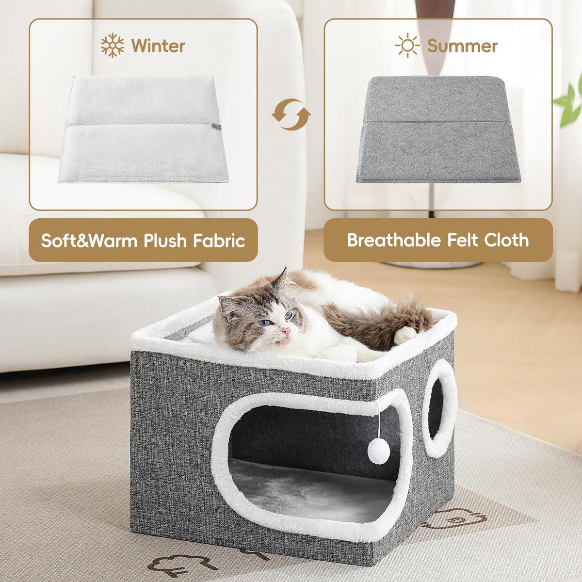Large Covered Cat Bed Cave, Grey, 16in V726