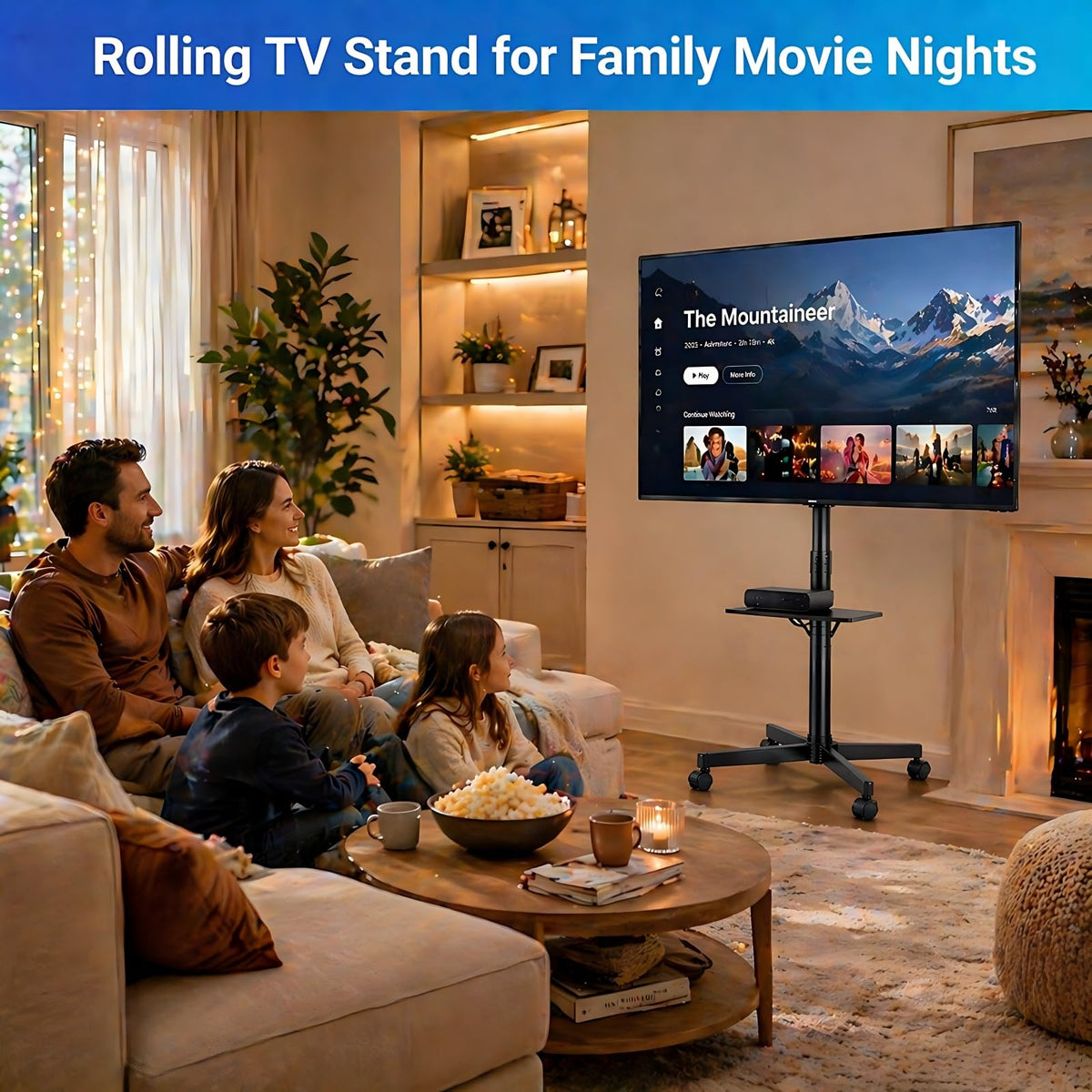 Rolling TV Stand for 14-55 Inch TV, Mobile TV Cart on Wheels, Max VESA 400x400mm, Holds 66 lbs A38791