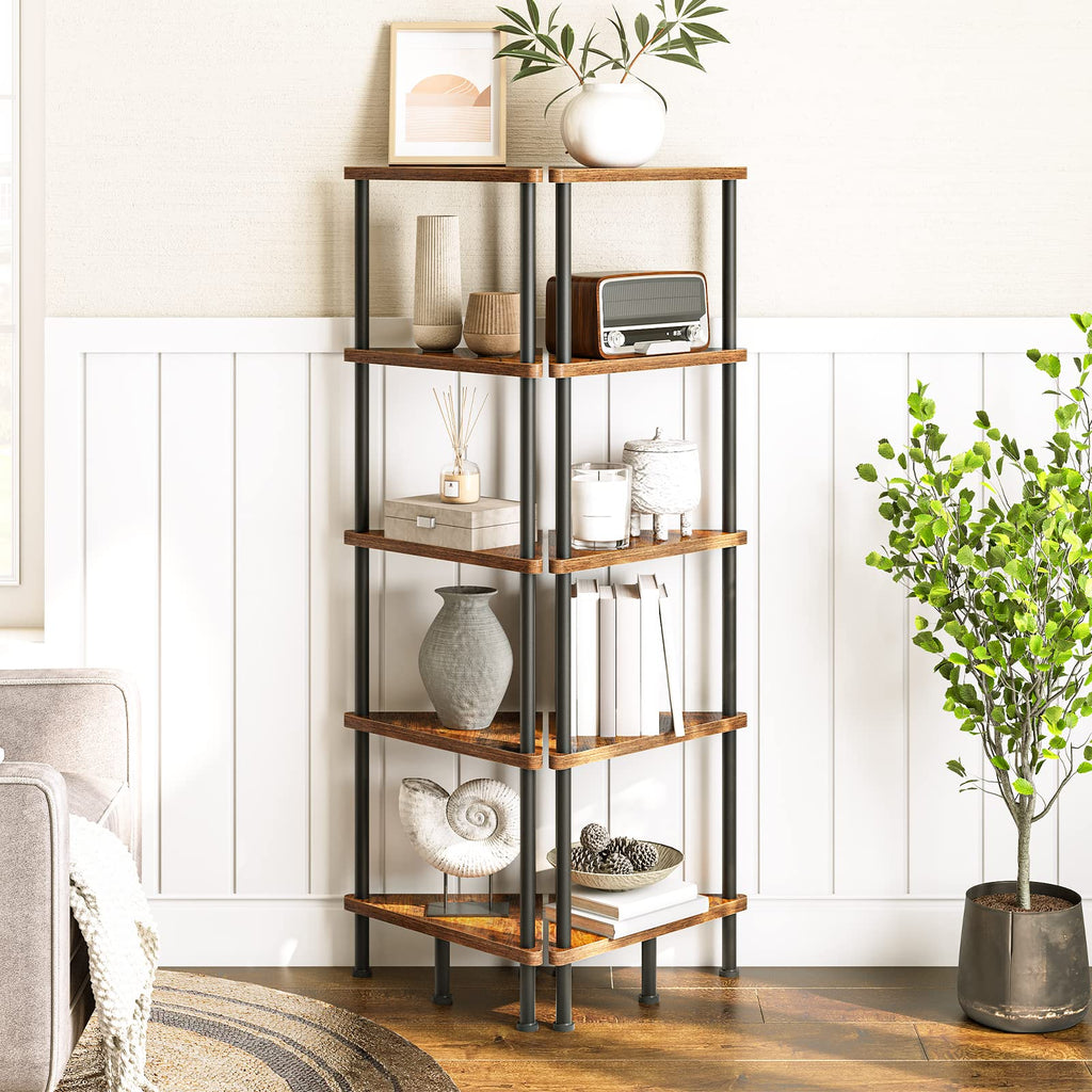 5-Tier Corner Bookshelf with Metal Frame F4442