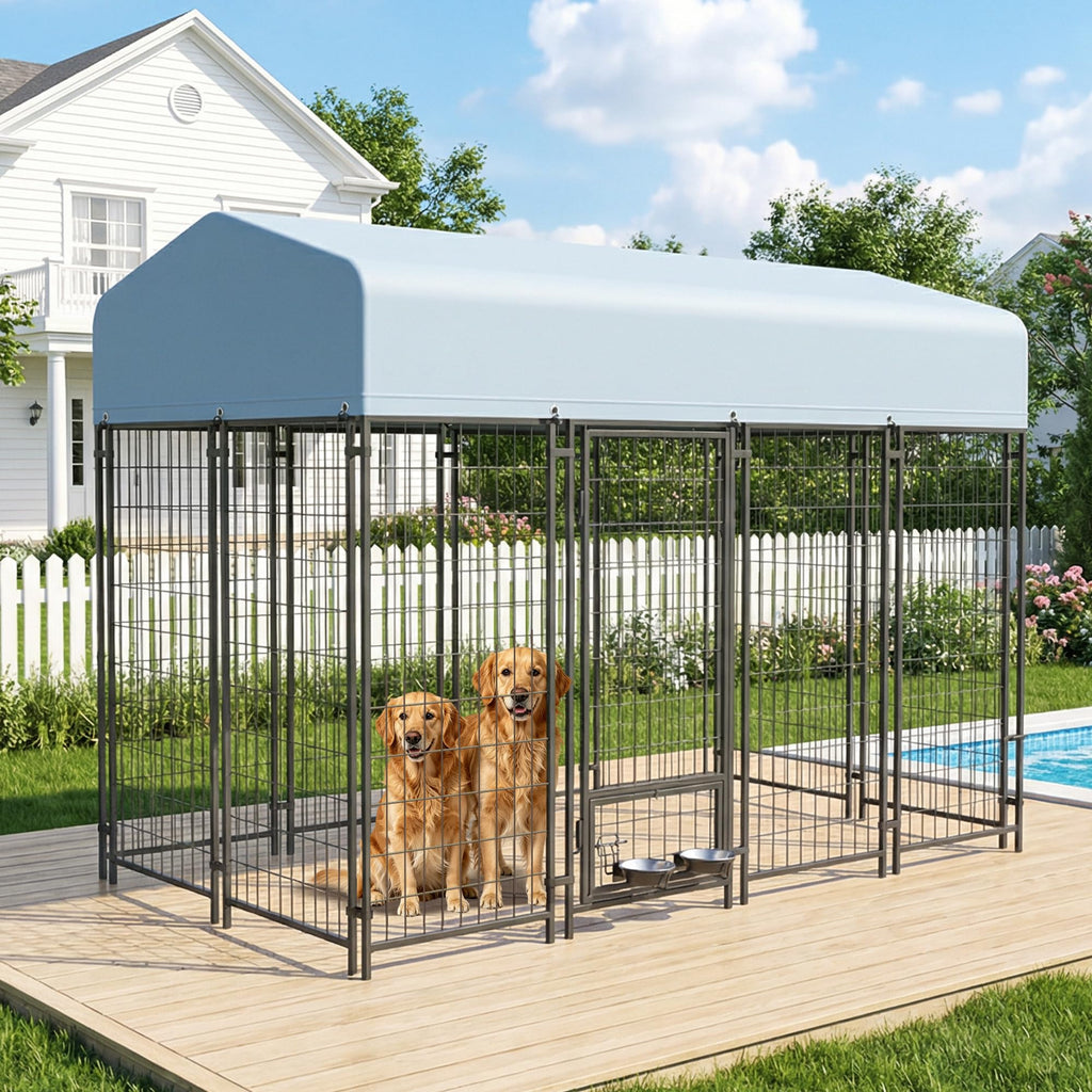8x4x6 FT Outdoor Dog Kennel with Swivel Feeder H8265
