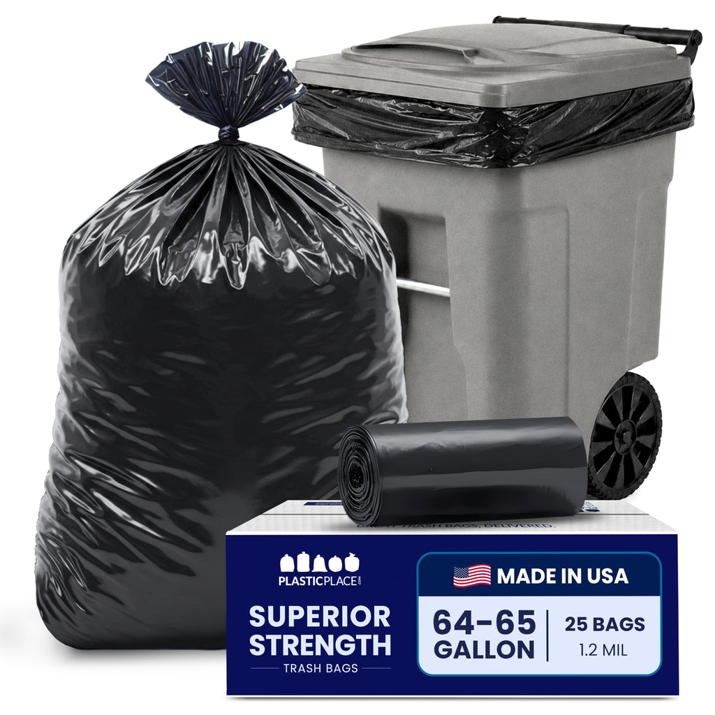 64-65 Gallon Black Heavy Duty Trash Bags, 25 Count R78573