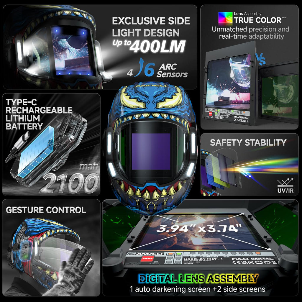 Auto Darkening Welding Helmet with Light W95299