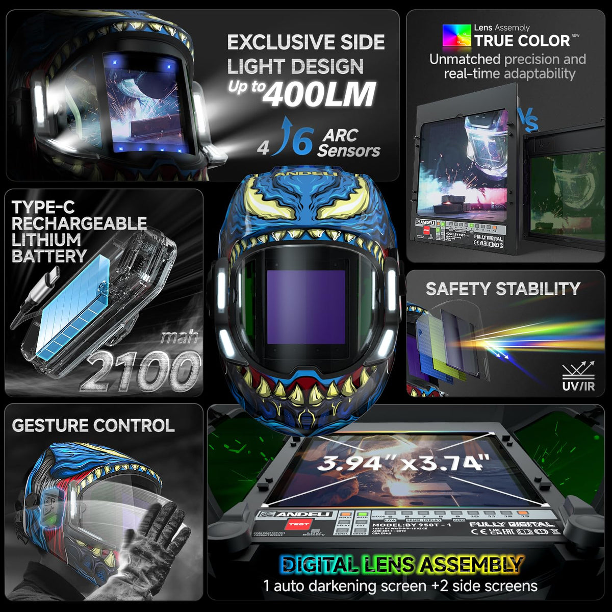 Auto Darkening Welding Helmet with Light W95299