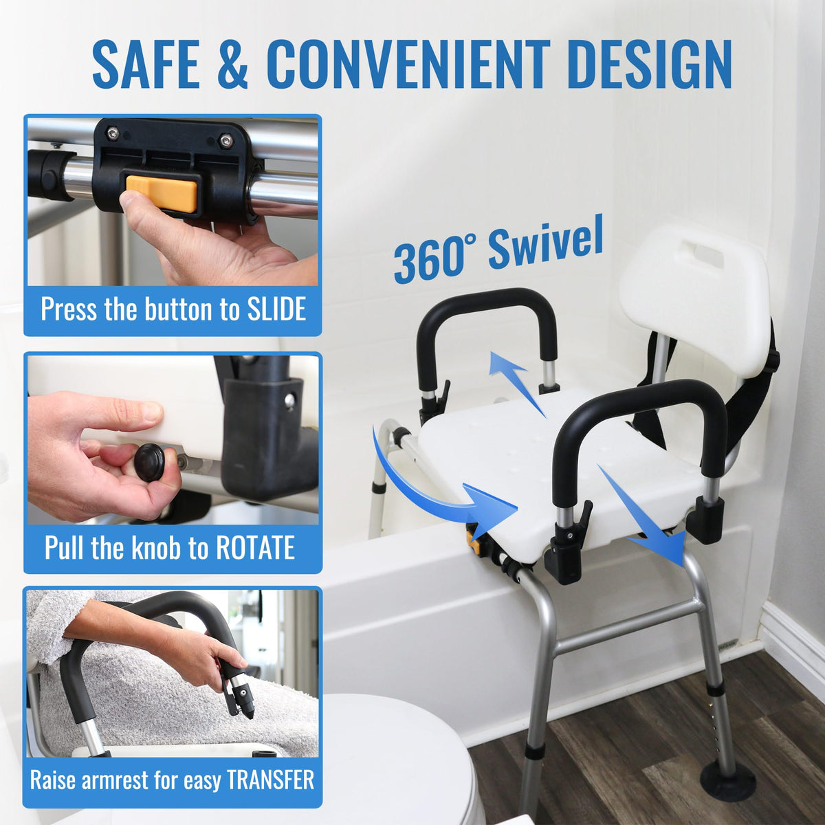 Extra-Wide 360lb Capacity Non-Slip Padded Shower Chair & Transfer Bench D55495