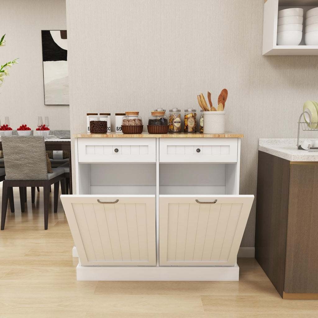 White Double Tilt Out Trash Cabinet with Drawers Z1026