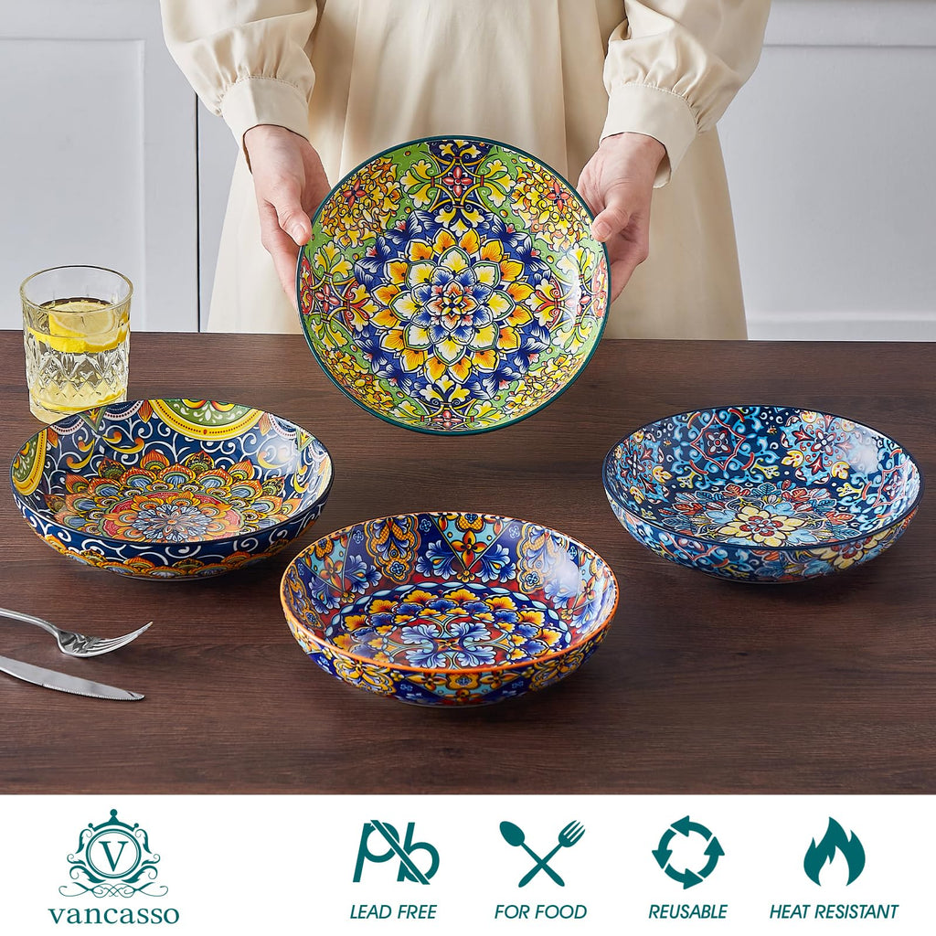 Pasta Bowls Set of 4, 42oz Ceramic Serving Bowls Q721770