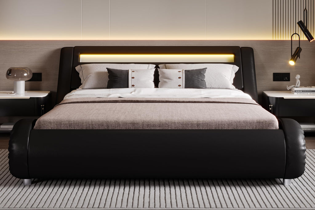 Full Size Bed Frame with Upholstered LED Headboard S35792