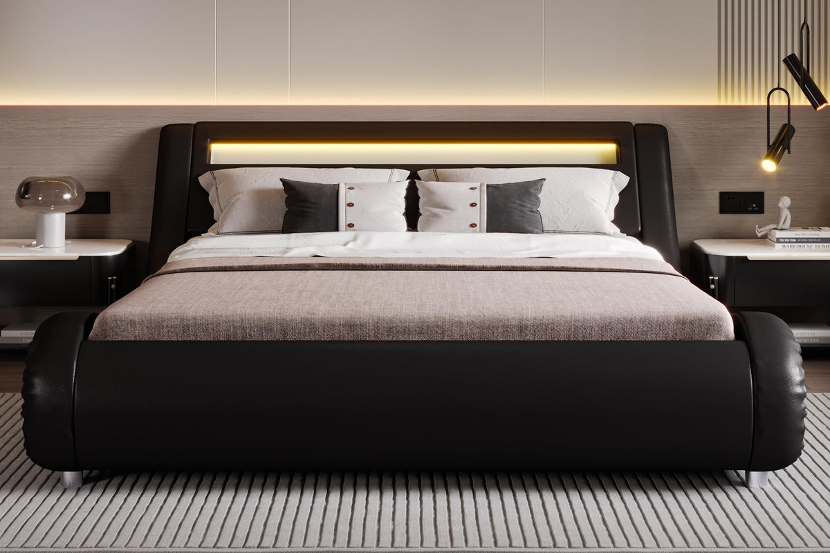 Full Size Bed Frame with Upholstered LED Headboard S35792