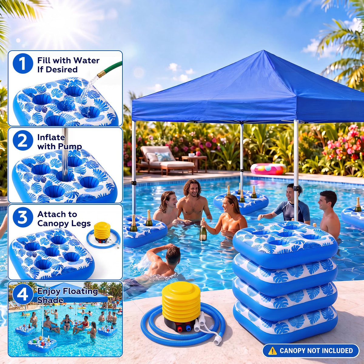 4 Inflatable Base Floats with Cup Holders G261