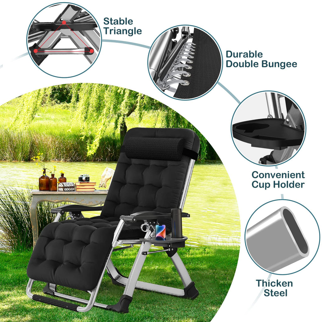 Zero Gravity Folding Outdoor Lounge Chair with Cup Holder W9071