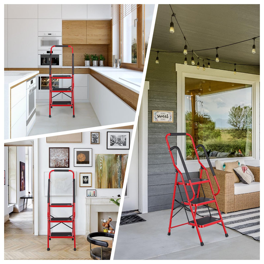 3 Step Folding Steel Step Ladder with Handrails M434