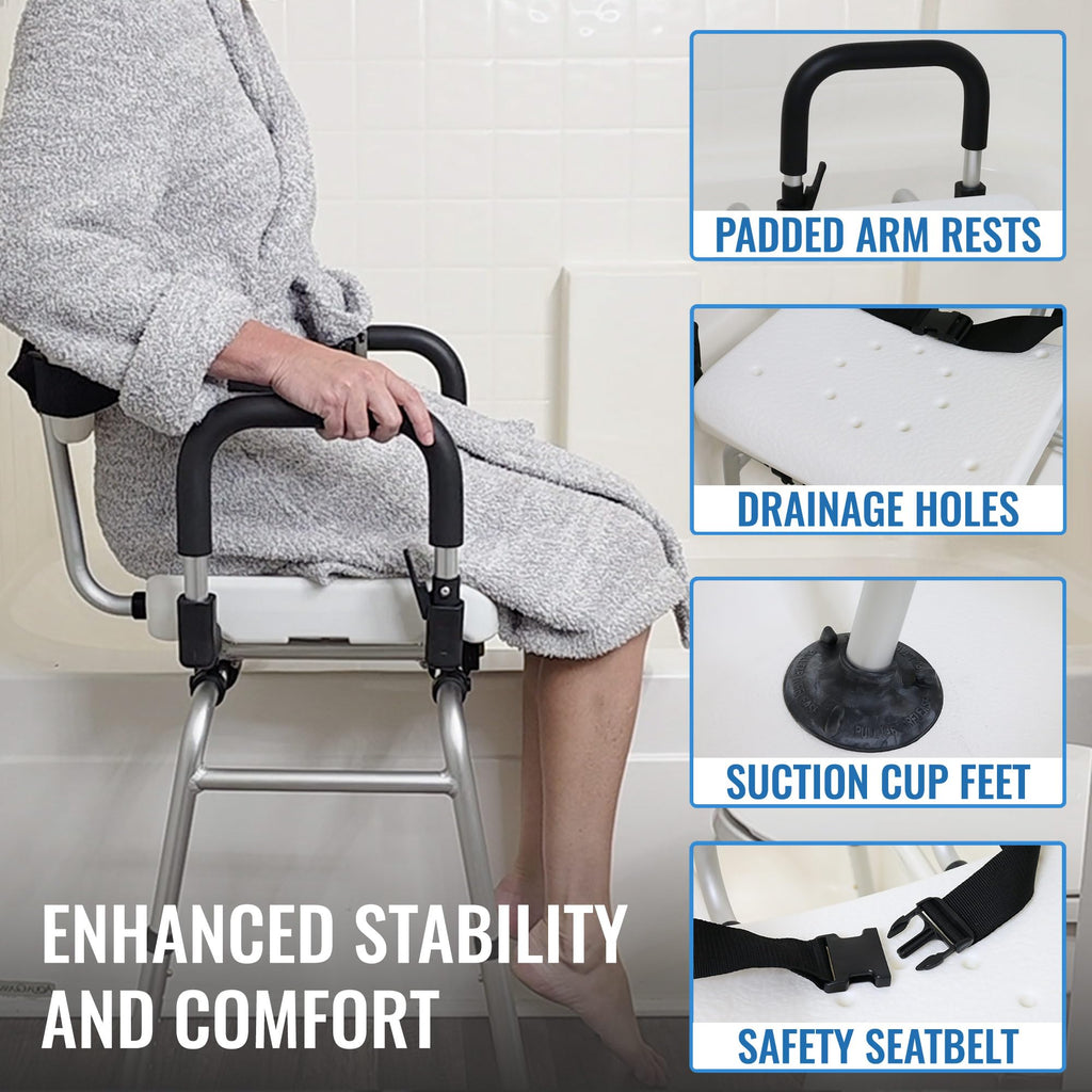 Extra-Wide 360lb Capacity Non-Slip Padded Shower Chair & Transfer Bench D55495