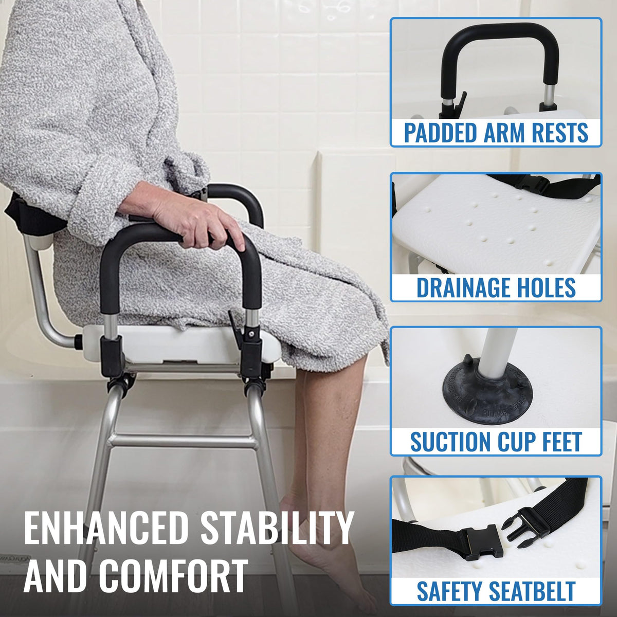 Extra-Wide 360lb Capacity Non-Slip Padded Shower Chair & Transfer Bench D55495