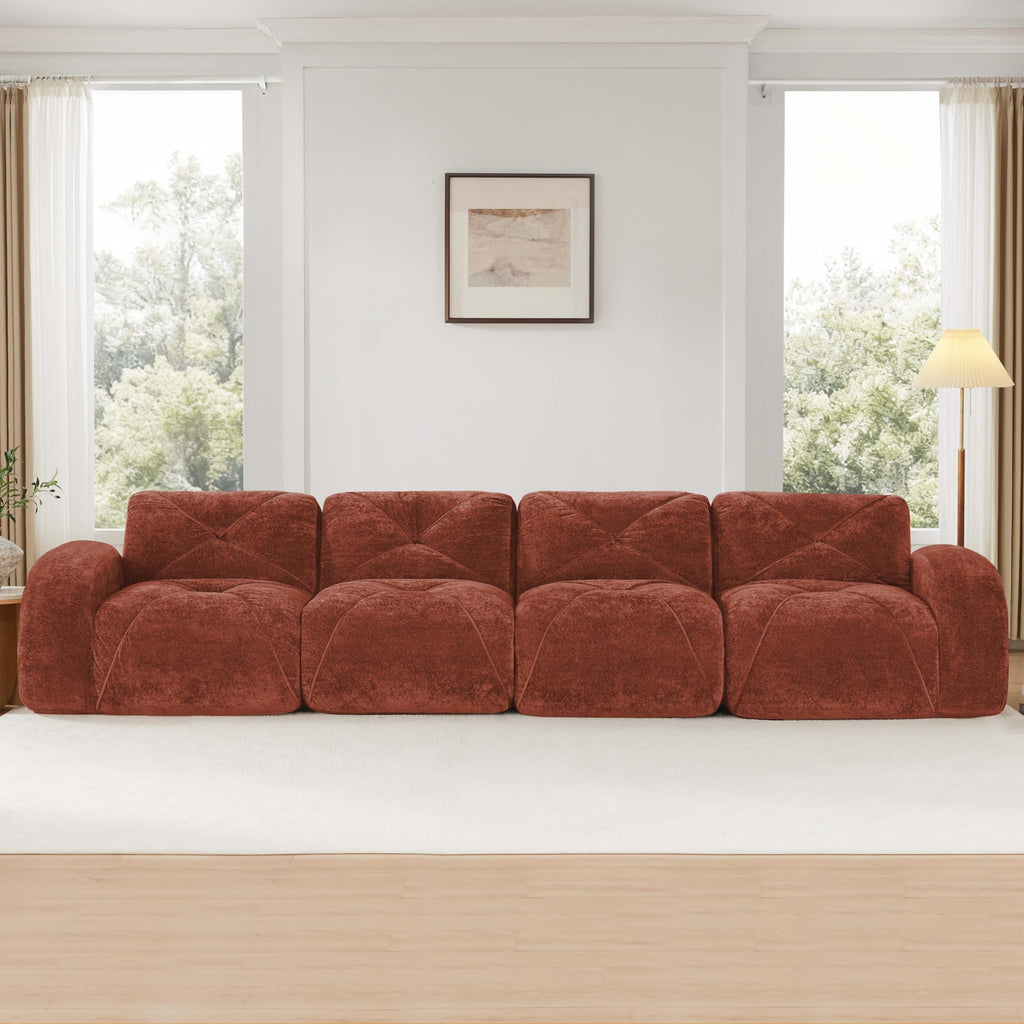 140" Orange Velvet Sofa with Tufted 32D Sponge Q23540