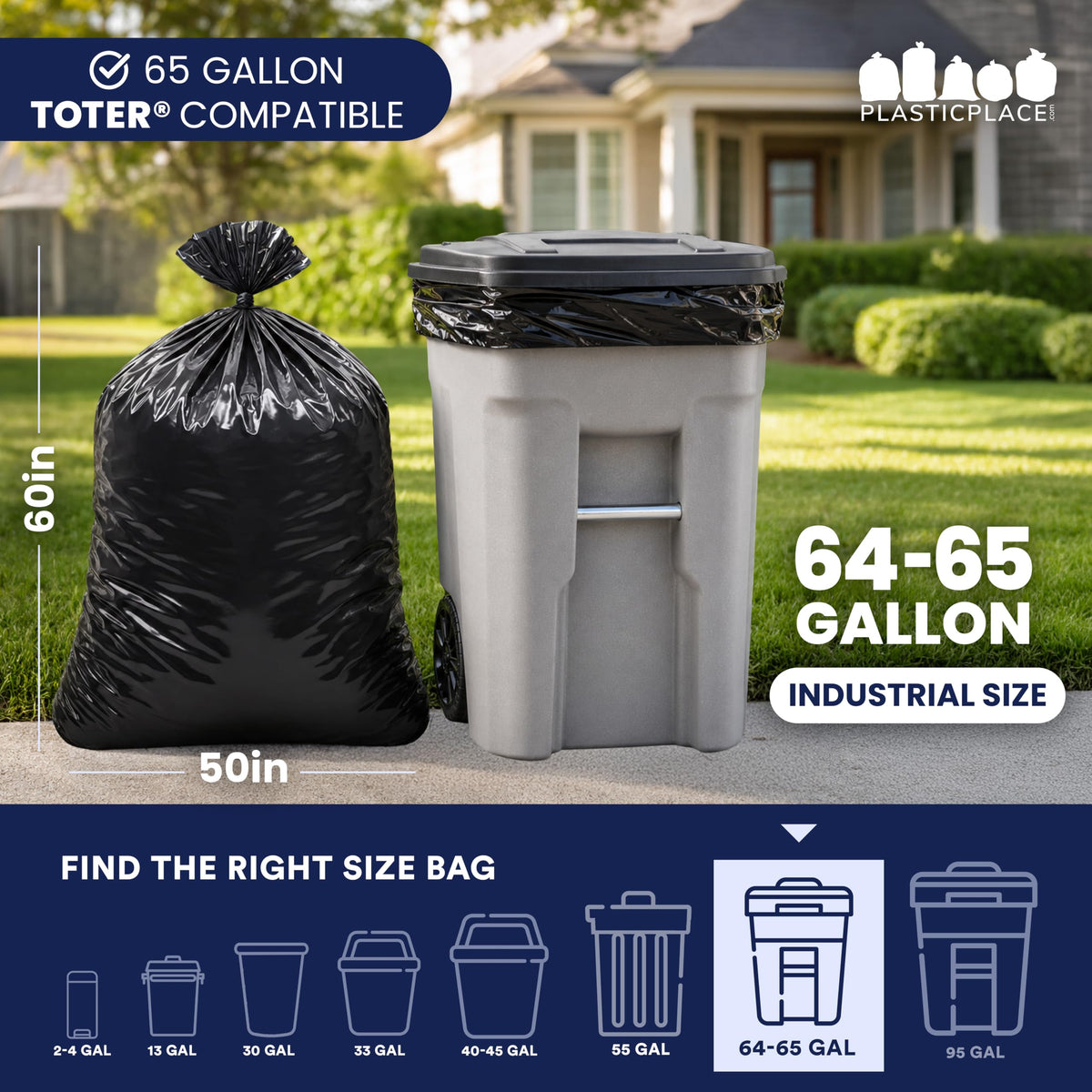 64-65 Gallon Black Heavy Duty Trash Bags, 25 Count R78573