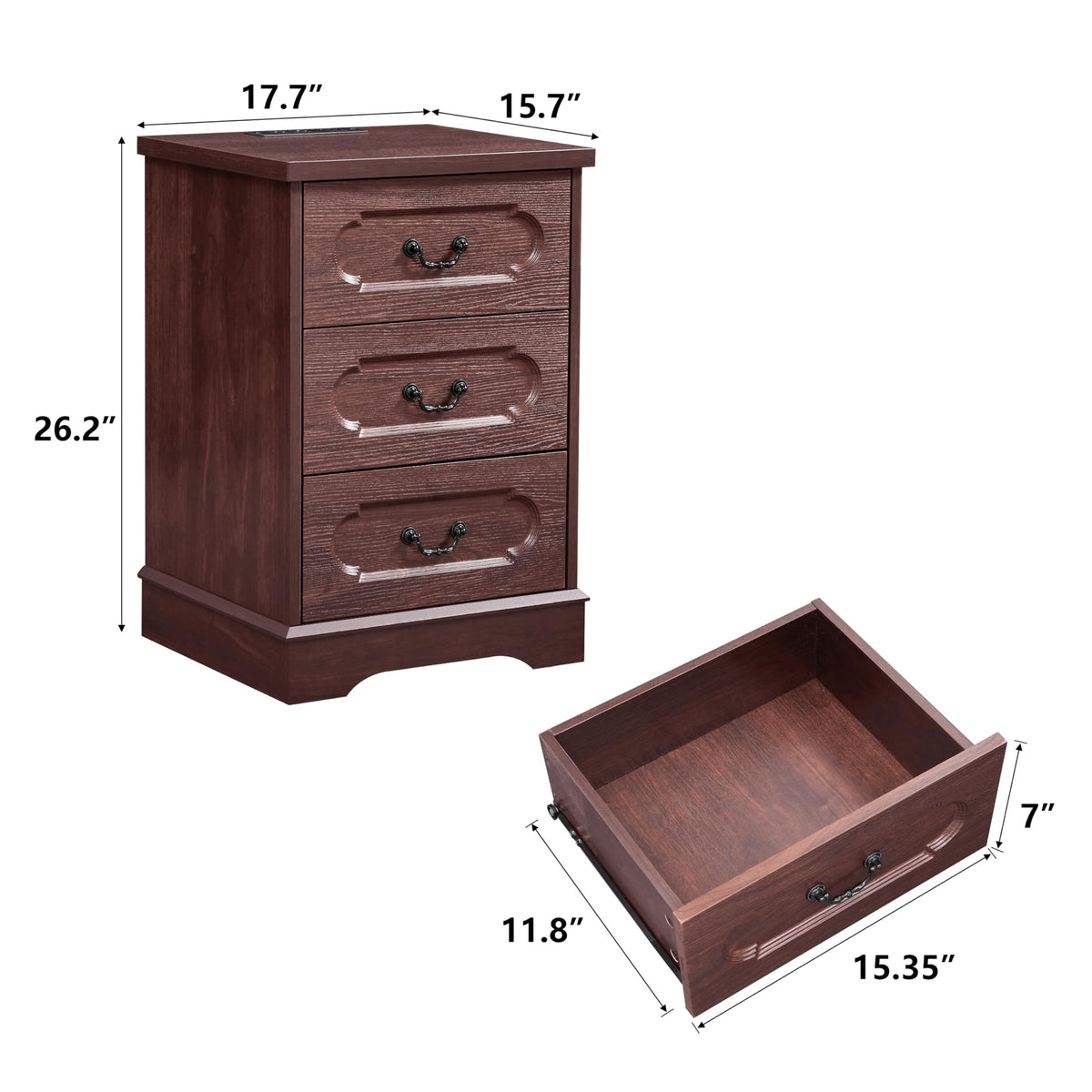Cherry 3 Drawer Dresser with Charging Station W763976