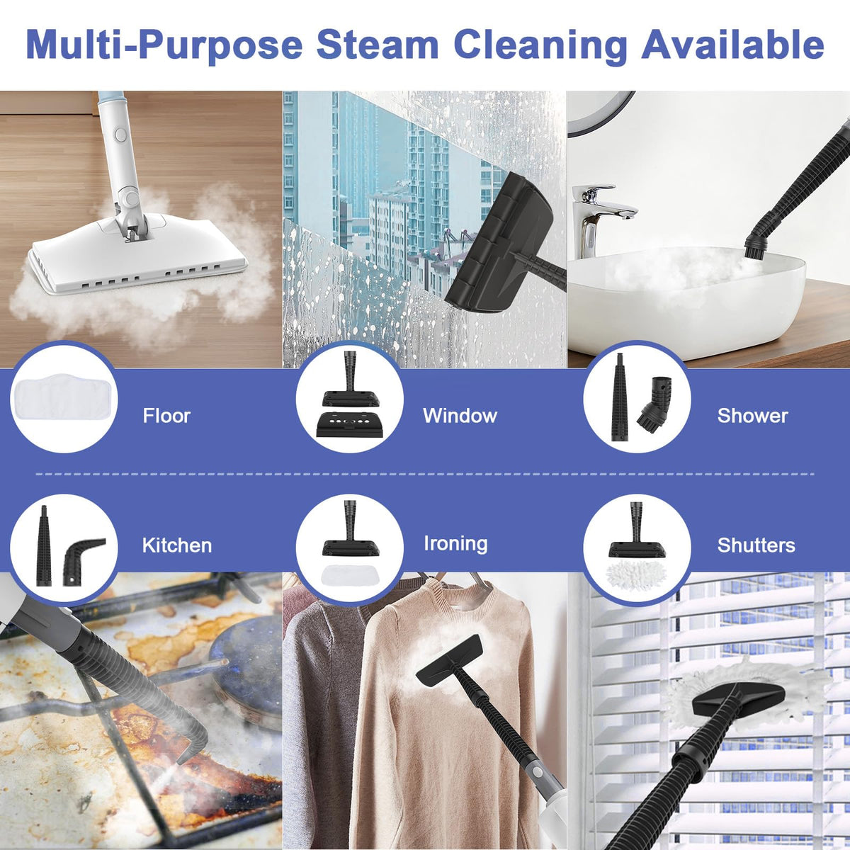 6 in1 Rotated Steam Mop Cleaner with 2 Microfiber Pads T6240