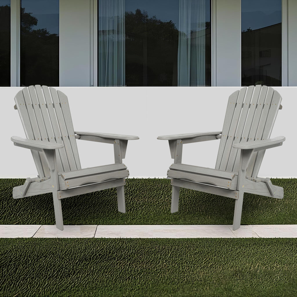 Folding Adirondack Chair Set of 2 Solid Cedar Wood Gray L423863