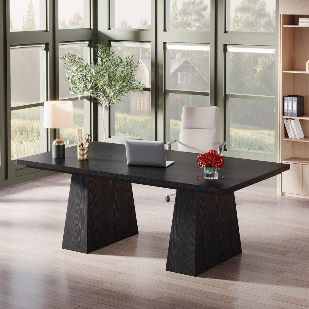 63-Inch Black Executive Desk with Double Pedestal O348218