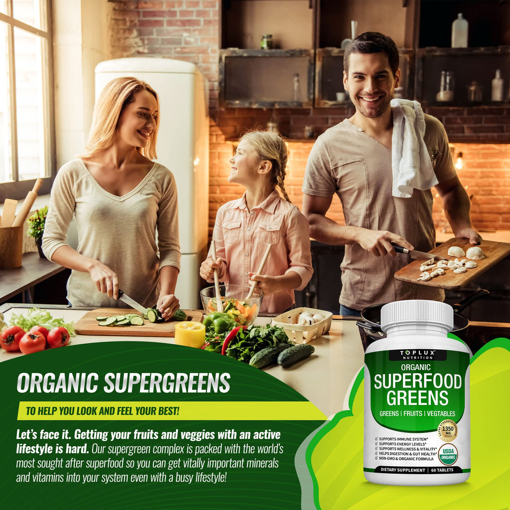 Organic Super Greens Capsules Superfood Supplement 60 Tablets Q38289