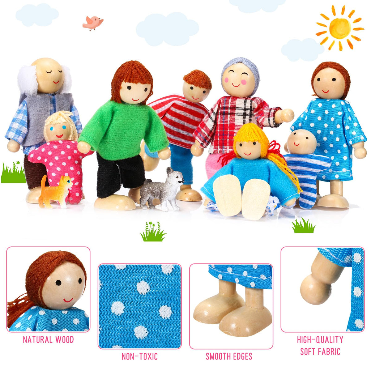 Wooden Dollhouse Family Set Mini People I7627