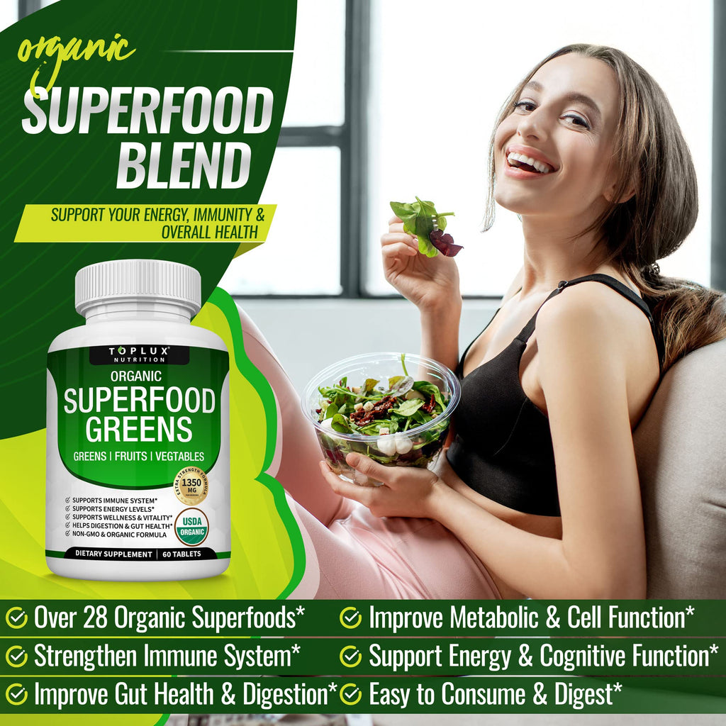Organic Super Greens Capsules Superfood Supplement 60 Tablets Q38289