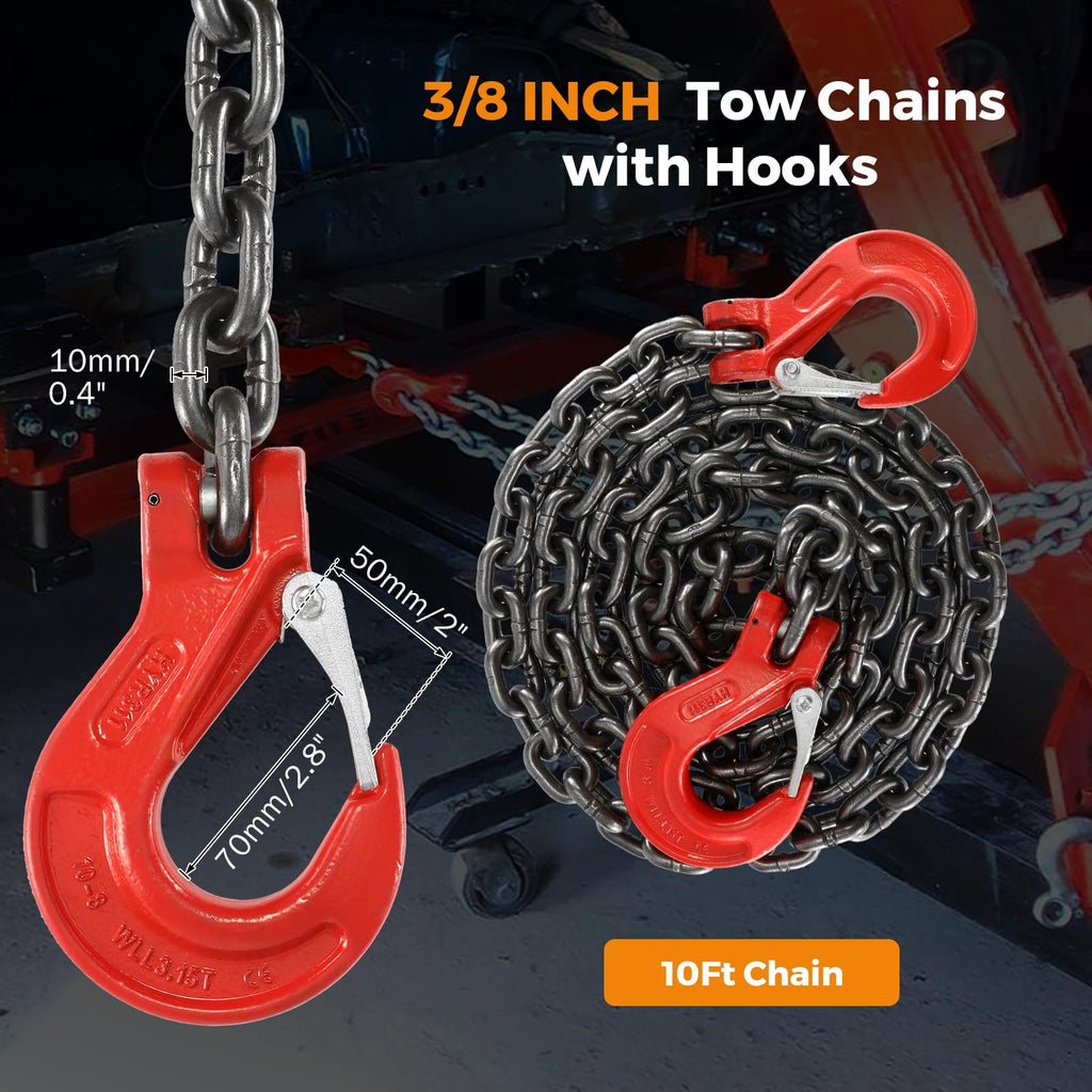 3/8 Inch 10Ft Tow Chain with Double Slip Hooks L647