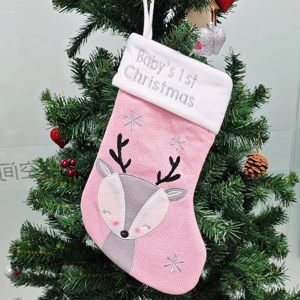 Pink Grey Christmas Stocking B31518