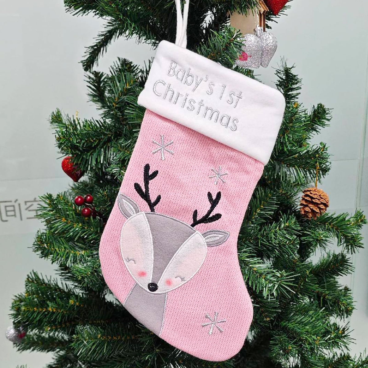 Pink Grey Christmas Stocking B31518