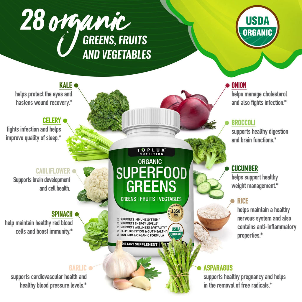 Organic Super Greens Capsules Superfood Supplement 60 Tablets Q38289