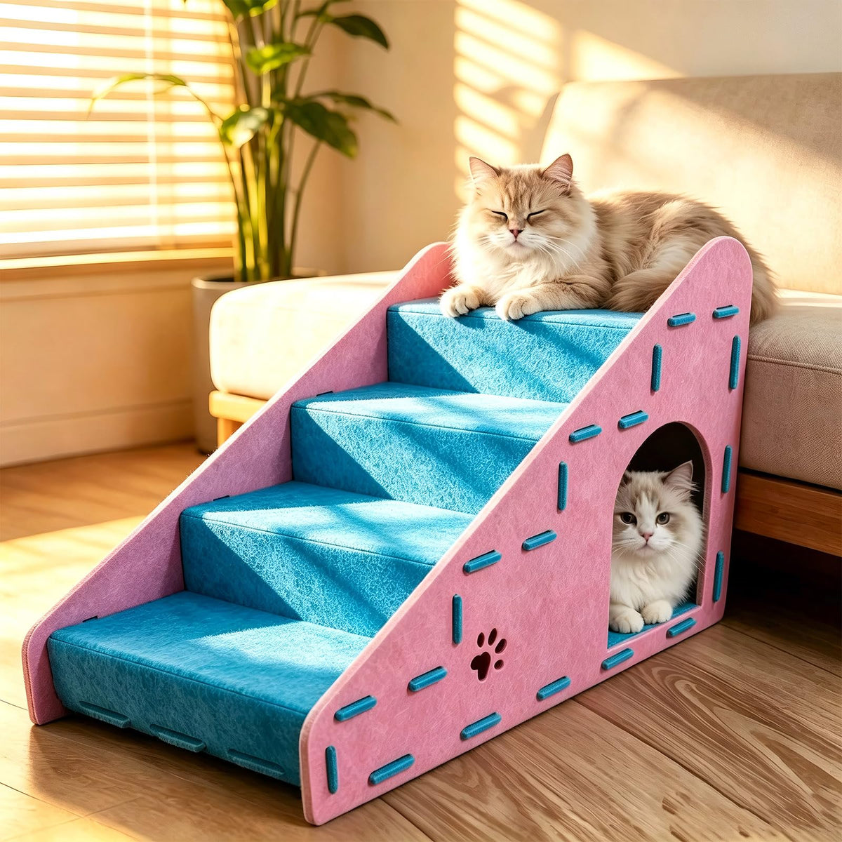 Felt 4-Step Foldable Pet Stairs W824036