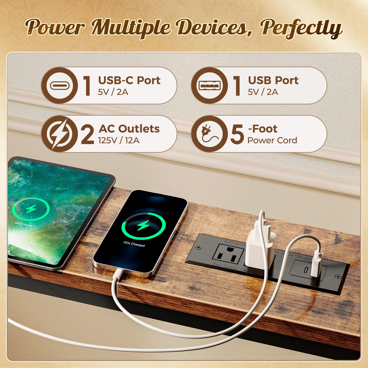 118 Inch Sofa Table with Power Outlets P411106