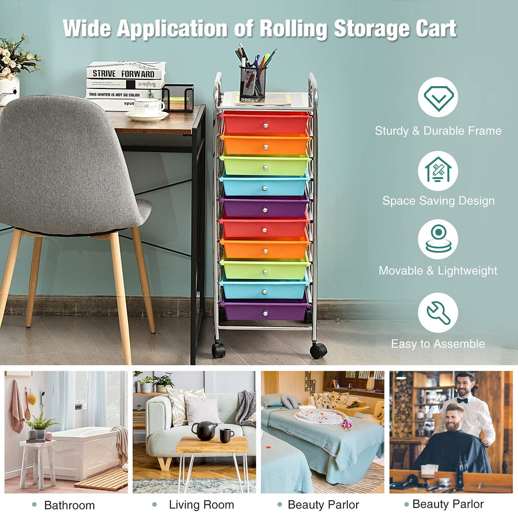 10 Drawer Rolling Cart with Lockable Wheels G722
