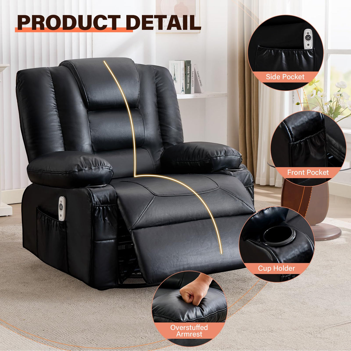 Swivel Rocker Recliner Chair with Vibration Massage and Heat D443717